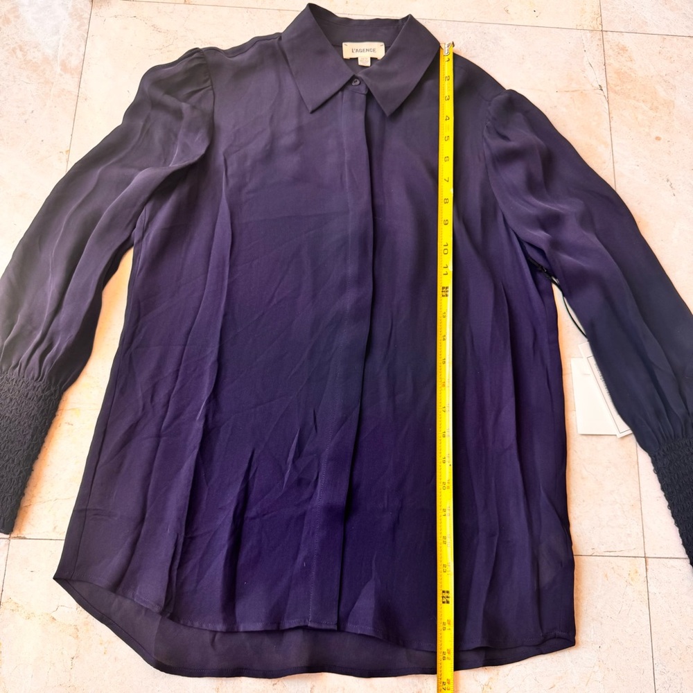 L’Agence Lucien Diamond Navy Blue Silk Blouse size S - Picture 7 of 9